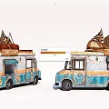 Vintage Blue And White Ice Cream Truck With Large Cones On Top