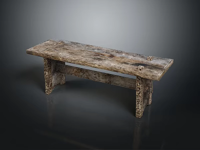 Wooden Public Bench With Carved Legs Rustic Texture For Outdoor Garden 3d model