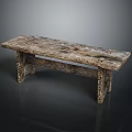 Wooden Public Bench With Carved Legs Rustic Texture For Outdoor Garden