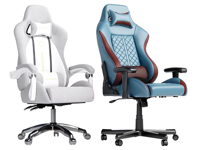 Stylish Office Chair Collection With Light Gray Fabric And Blue Leather Quilted Design 3d model