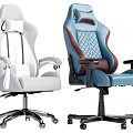 Stylish Office Chair Collection With Light Gray Fabric And Blue Leather Quilted Design