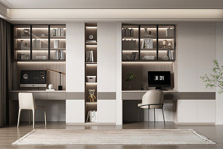 Modern bookcase desk and chair combination 3d model