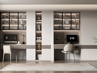 Modern bookcase desk and chair combination 3d model