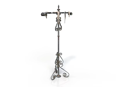 Decorative Iron Clothes Stand with Intricate Scroll Design and Hooks for Hanging Apparel 3d model