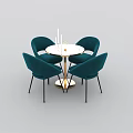 Modern Round Table And Chair Set With Teal Chairs White Top Golden Legs