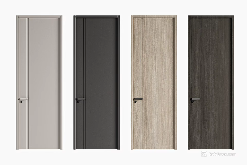 Modern Hinged Doors In Various Neutral Tones And Wooden Finishes For Home Interior 3d model 