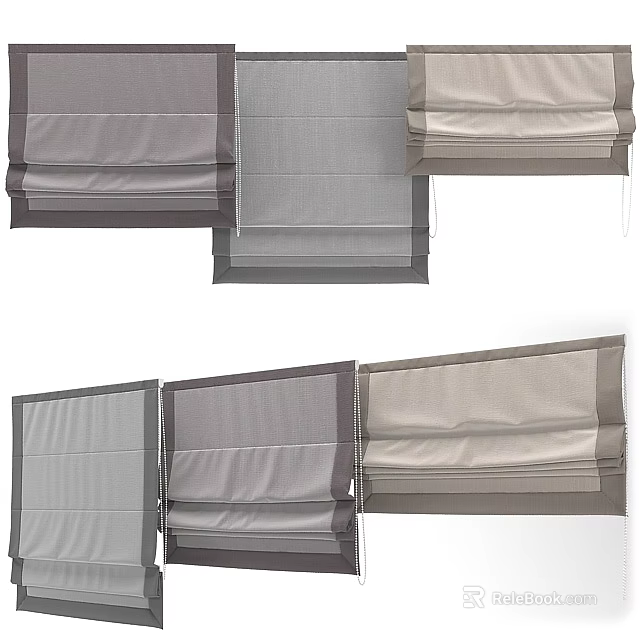 Elegant Roman Blinds In Various Neutral Tones Featuring Stylish Fold Design 3d model