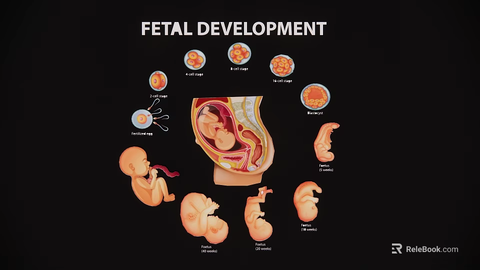 Detailed Fetal Development Stages Educational Wall Hanging Medical Pregnancy Growth Chart 3d model 