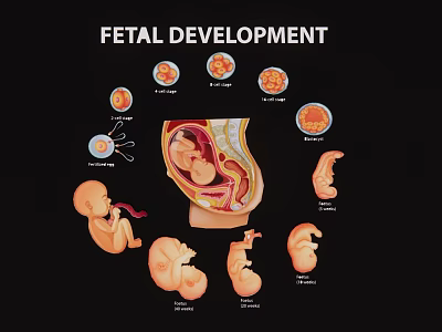 Detailed Fetal Development Stages Educational Wall Hanging Medical Pregnancy Growth Chart 3d model