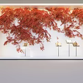 Elegant Window Display With Red Maple Leaves Decoration White Background And Display Stands With Books