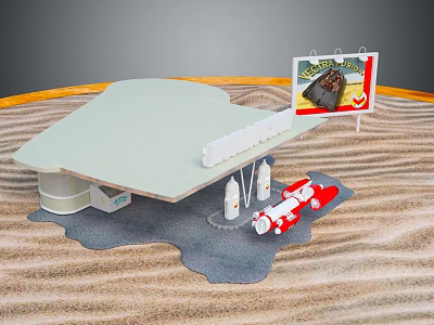 Model Display Scene With Green Stand Red Car Signboard And Sand Background 3d model