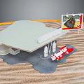 Model Display Scene With Green Stand Red Car Signboard And Sand Background