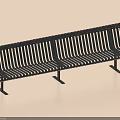 Modern Black Metal Public Bench With Slatted Seat And Backrest Design