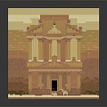 Cartoon Scene Of Brick Built Ancient Temple With Classical Columns And Portico Structure