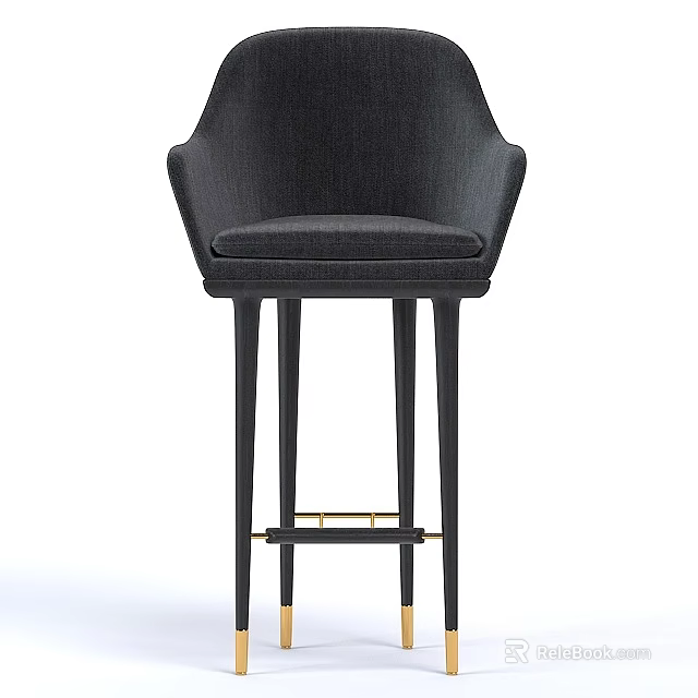 Modern Black Fabric Bar Stool With Tall Legs And Golden Accents 3d model 