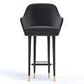 Modern Black Fabric Bar Stool With Tall Legs And Golden Accents