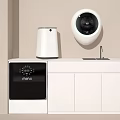 Modern Wall Mounted Washing Machine With White Storage Cabinets In Laundry Room Design