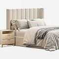 Modern Double Bed With Tufted Headboard Light Colored Bedding And Side Nightstand 3d model
