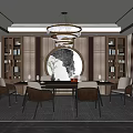 Chinese Style Restaurant Interior With Round Table Wooden Chairs And Hanging Lamp