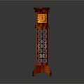 Vintage Red Wooden Grandfather Clock With Lattice Design And Yellow Clock Face