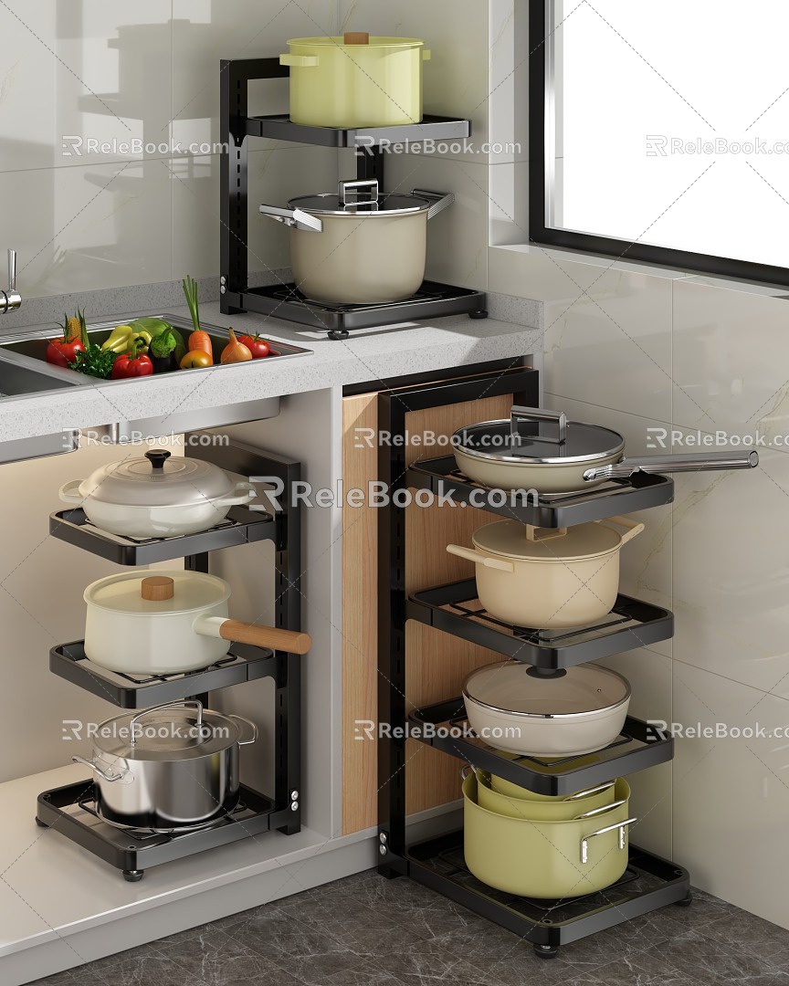 Pot Rack Pot Layered Pot Rack Storage Rack model