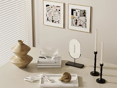 Decorative Ornament Set with Framed Art Ceramic Vase Glass Bowl Mirror Candle Holders and Tray 3d model