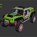 Green Off Road Vehicle With Black Roof Large Tires And Stripes Design