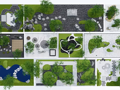 Japanese Dry Landscape Garden Design With Stones Sand Patterns Moss And Zen Plants 3d model