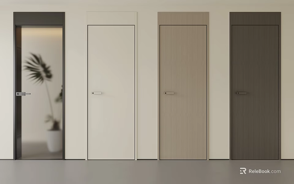 Modern Interior Doors In White Light And Dark Wood Finishes With Minimalist Design 3d model 