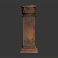 Traditional Brown Carved Column With Ornate Decorative Top And Intricate Details