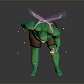 Green Chubby Fairy Character With Pink Wings Magic Wand And Colorful Sparkles Sitting