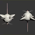 Cute Cartoon White Mouse Character with Big Pink Ears Front Back Views for Game Movies