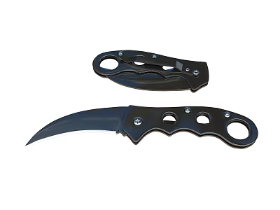 Two Piece Cutlery Set with Black Handle Hole Design Curved Blade and Folding Knife 3d model