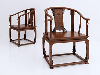 Traditional Chinese Wooden Leisure Chairs With Ornate Carved Backrest And Armrest Design 3d model