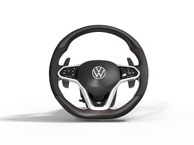 Volkswagen Car Steering Wheel With Black Leather Control Buttons And Ergonomic Design 3d model