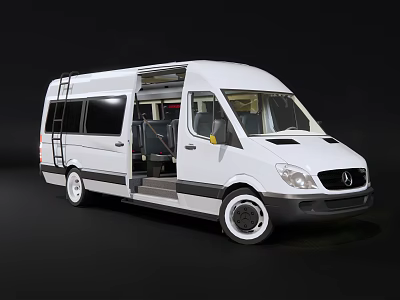 White Commercial Van With Open Side Doors And Roof Rack For Business Use 3d model