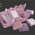 Disassembled Pink Sofa With Scattered Cushions And Detached Seat Parts