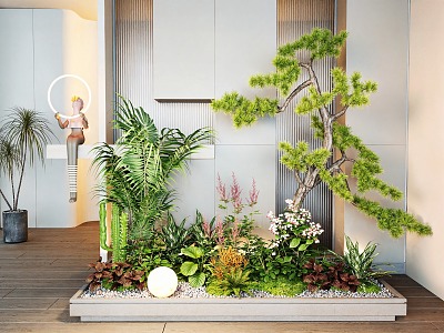 Modern Indoor Plant Landscape Landscaping Combination Pine Plant Pile Flowers and Plants Flower Mirror Courtyard Sketches model