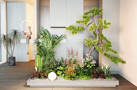 Modern Indoor Plant Landscape Landscaping Combination Pine Plant Pile Flowers and Plants Flower Mirror Courtyard Sketches 3d model