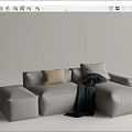 Cozy Light Gray Sectional Sofa With Soft Pillows And Dark Blanket 3d model