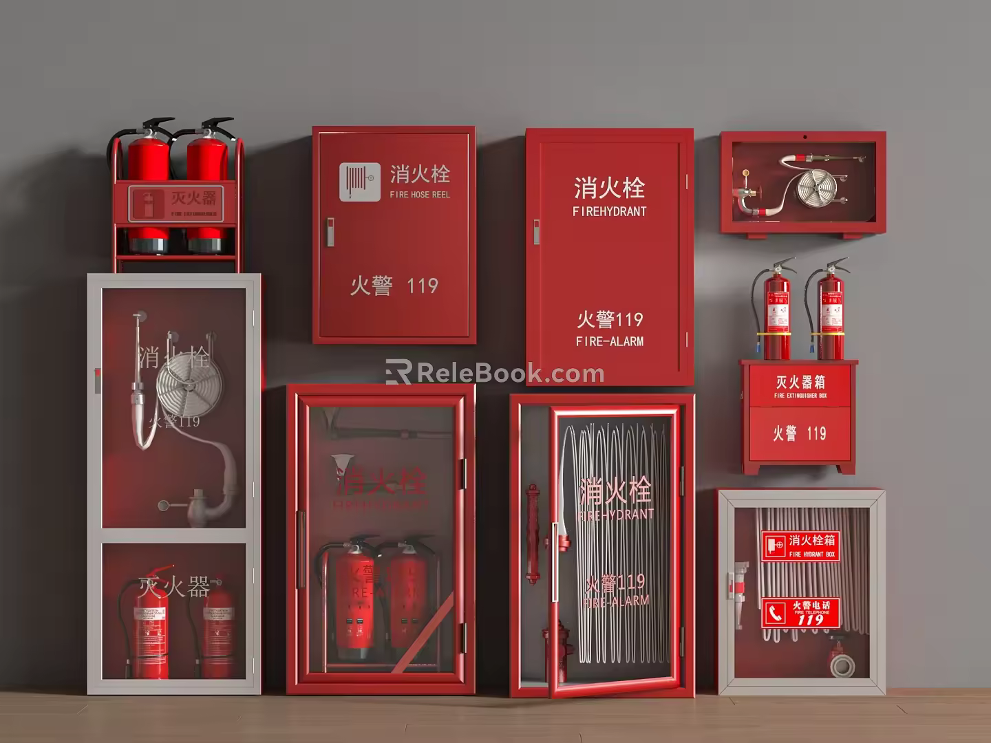 Fire hydrant fire extinguisher fire hydrant safety exit alarm fire emergency lighting 3d model