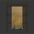 Wooden Noodle Drying Rack with Hanging Fresh Noodles and Small Weights at the Bottom