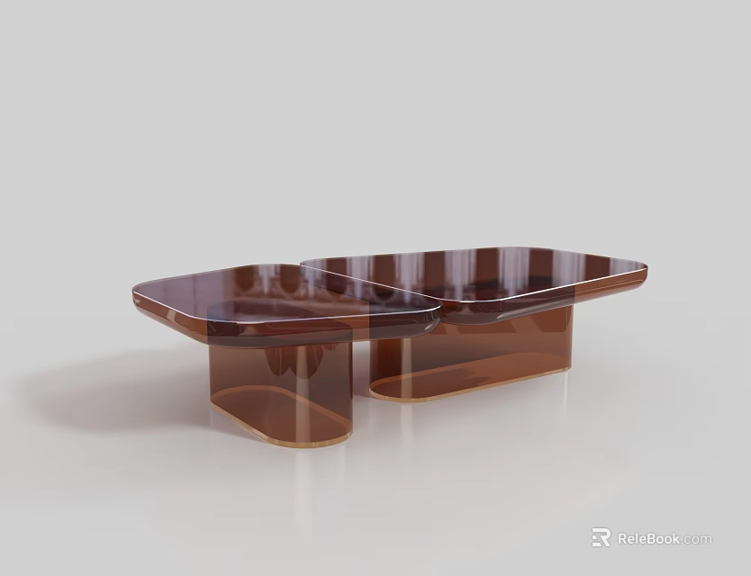 Modern Acrylic Coffee Table With Amber Brown Surface And Unique Geometric Base 3d model