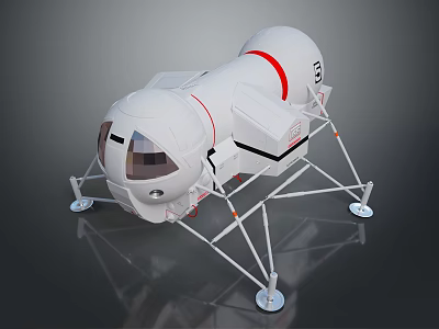 White Space Lander Featuring Red Stripes and Landing Legs Modern Design for Exploration 3d model