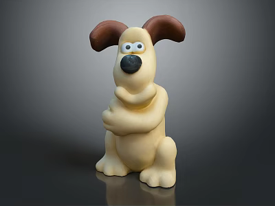 Cute Beige Stuffed Dog Doll With Brown Ears Sitting And Arms Crossed 3d model