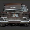 Old Rusty Vintage Car With Open Hood And Exposed Engine Parts