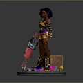 Game Movie Character With Curly Hair Colorful Outfit Pink Spray Gun Painted Base