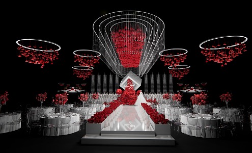 Red and White Crystal Ballroom 3d model