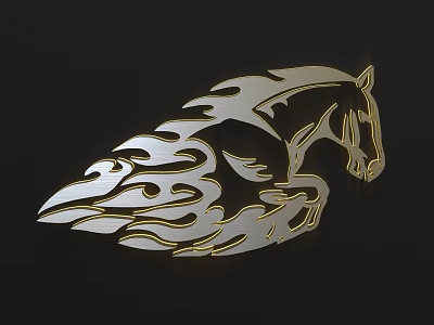 Artistic Shiny Metallic Horse Shape Wall Decor With Flame Design 3d model