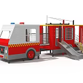 Red White Fire Truck Themed Children's Playground Structure With Climbing Frame And Stairs